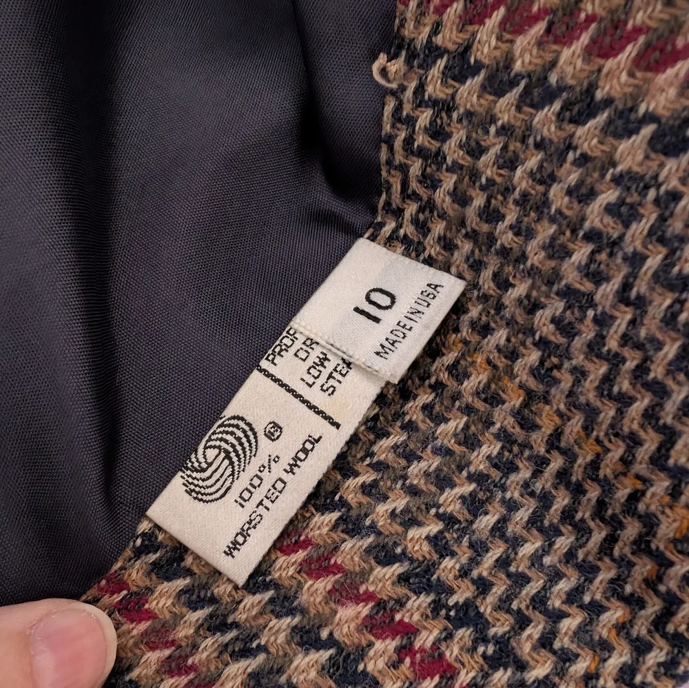 Vintage Evan Picone 2 Piece Plaid Wool Suit Set Skirt/Blazer W10 Red/Browns - Picture 8 of 16